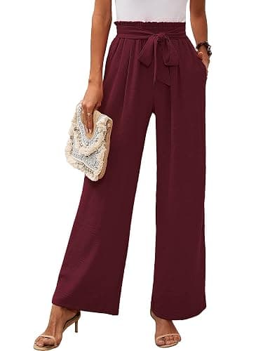 Heymoments Women's Wide Leg Lounge Pants with Pockets Lightweight High Waisted Adjustable Tie Knot Loose Trousers - Image 1