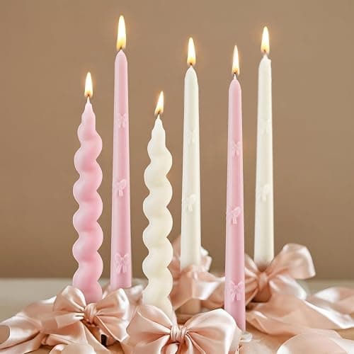 Nuanchu 6 Pcs Pink Bow Taper Candles 3D Pink Coquette Decoration Twisted Candlesticks Decor Bow Twisted Candles for Coquette Birthday Baby Shower Wedding Bachelorette Supplies thumbnail 6
