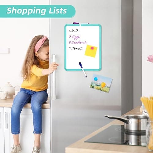 VUSIGN Small White Board Dry Erase, 14'' x 11'' Magnetic Dry Erase Board, Mini Whiteboard with Markers for Kids, Students, Fridge, Wall, Locker, Green thumbnail 3