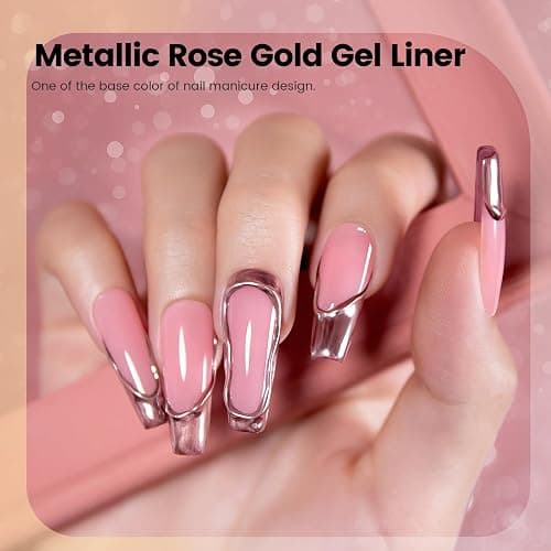 RARJSM Metallic Chrome Gel Liner Nail Art 3D Mirror Bronze Gold Rose Gold Effect Gel Nail Polish 8ml Painting Build in Thin Brush Metal Painted Drawing Striper GelPolish Curing Requires Home Salon thumbnail 4