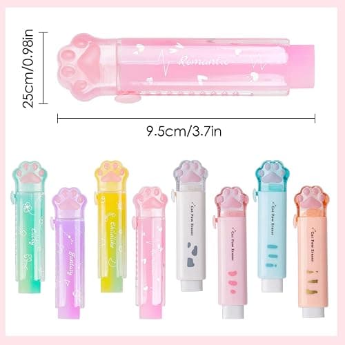 8 Pcs Cat Paw Shaped Retractable Erasers, Rainbow Pencil Eraser, Cute Rubber for Kids, Push-Pull Rubber Eraser for Students Writing Office School Supplies thumbnail 2