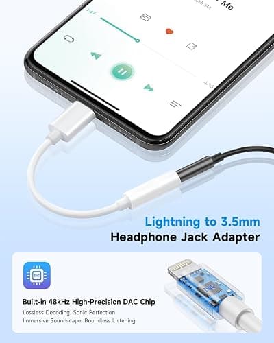 Apple MFi Certified Lightning to 3.5mm Headphone Jack Adapter -Premium Audio Quality & DAC Chip for Music Listening Car, Gym, Home Office, Compatible with iPhone 14/13/12/11/X/8/7 1Pack (White) thumbnail 2