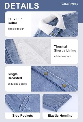 chouyatou Women's Warm Sherpa Collar Denim Jacket Faux Fur Collar Denim Coat Trucker Jacket thumbnail 6