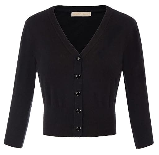 Belle Poque Women's 3/4 Sleeve Cropped Cardigan Shrugs Button Down Sweater - Image 1