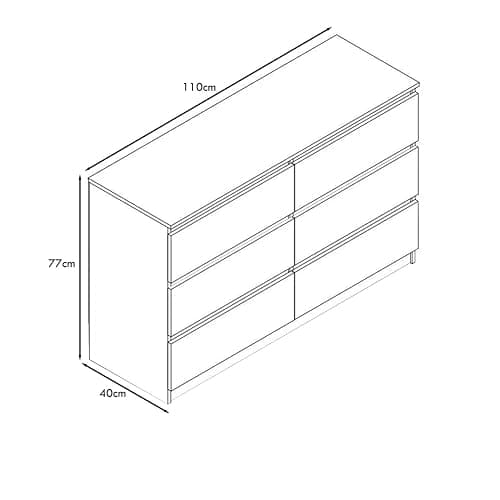 FWStyle Matt White Wide 6 Drawer Chest Modern Bedroom Furniture Chest of Drawers - W110 x H77 x D40cm - White thumbnail 3