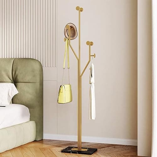 BUZUEY Gold Coat rack,Sturdy coat tree freestanding heavy duty with Marble Base,Metal standing coat rack for Bedroom,Entrance,Modern coat hanger stand for Coats,Hats,Bags(gold) thumbnail 8