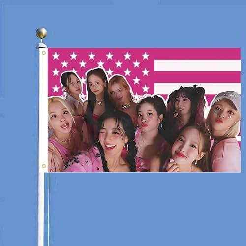 Twice Members American Flag Banner 3x5 Ft,pink Kpop USA Flag Tapestry for Bedroom Living room dorm wall with Brass Grommets,Kpop Fans Once Gift Ideas thumbnail 3