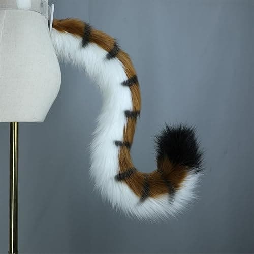 JUNBOON Handmade Faux Fur Tiger Ears Headband Long Tail Set for Halloween Cosplay Party Costume Accessories thumbnail 6