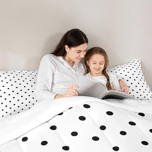 jejeloiu Polka Dots Bedding Set for Boys Girls, Black Geometric Circles Comforter Set Queen Size Simple Modern Duvet Quilt Microfiber Cartoon French Style Bedroom Decor 3 Pcs with 2 Pillow Cases thumbnail 6