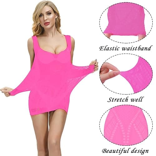 Geyoga 12 Pieces Women's Fishnet Lingerie Mesh Babydoll Bodysuit Lace Smock Lingerie for Women (Fresh Color) thumbnail 2
