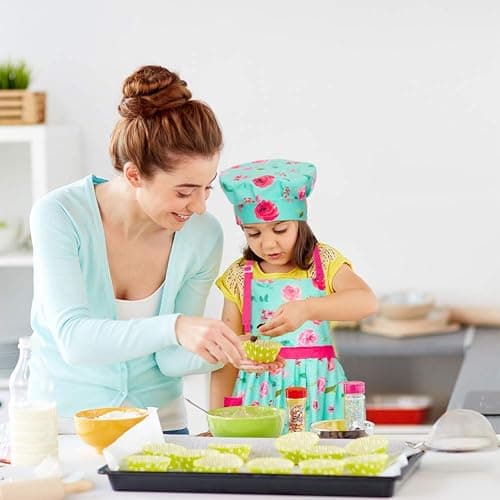 MHJY Kids Apron Hat Set for Girls Vintage Pleated Skirt Aprons with Adjustable Strap Pockets for Baking Cooking 8-12 Years thumbnail 5
