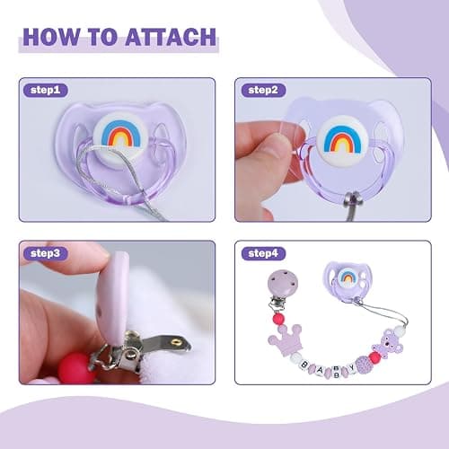 SCOM Reborn Baby Doll Accessories Set - Koala Silicone Pacifier Clips & Rainbow Magnetic Pacifiers & Removable Reusable Baby Doll Bottles for Reallife Realistic Dolls Girls Boys, Purple Style, 3 Pcs thumbnail 6