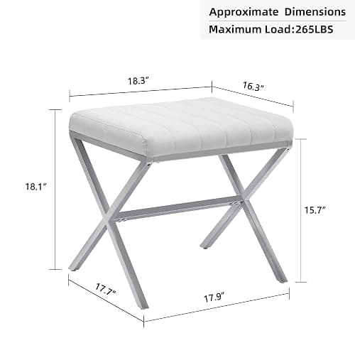 DUHOME Vanity Stool,Modern PU Leather Ottoman Stool Chair for Vanity,Vanity Bench with Metal X Legs, Rectangle Makeup Stool Padded Foot Rest Stool for Makeup Room, Living Room, Bathroom,White - White thumbnail 2