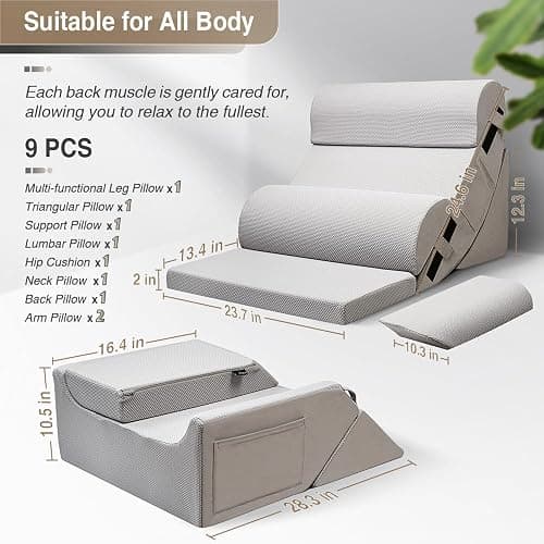 9PCS Orthopedic Bed Wedge Pillow Set for After Surgery Recovery, Body Positioners for Back and Leg Pain Relief, Adjustable Memory Foam Comfort for Sitting up in Bed, Ideal for Adult Acid Reflux & GERD thumbnail 3