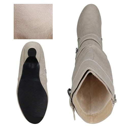 SCARPE VITA Damen Schnürstiefel Plateau Stiefel Retro Leder-Optik 157002 Creme Schnallen 38 thumbnail 3