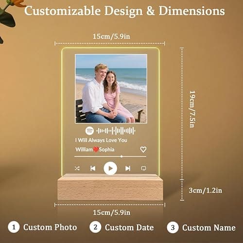 Custom Spotify Song Night Light with Photo – Personalized Acrylic Music Plaque Lamp with Scannable Code, Name & Date – Romantic LED Gift for Couples, Anniversary, Valentine’s Day, Birthday, Him Her thumbnail 3