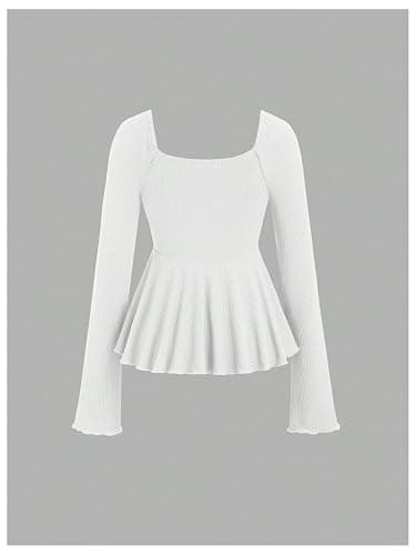 SOLY HUX Women's Long Sleeve Babydoll Tops Y2k Peplum Cute T Shirts | Tie Front, Sweetheart Neckline, Fall Outfit, Tees thumbnail 3
