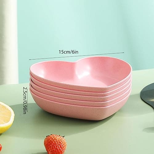 5 Pack 6 Inch Heart Shape Mini Dipping Sauces Bowls, Unbreakable Wheat Straw Small Snack Dessert Dishes, Salad Plates for Sushi Side Dish Fruit Appetizer Cake, Pink thumbnail 3