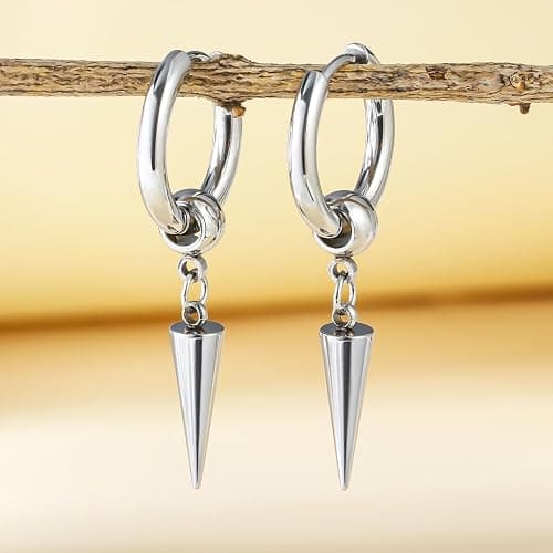 17 Pairs Earrings for Men, Stainless Steel Earrings For Men Sensitive Skin, Fashion Earring Piercing Jewelry Cross Dangle Hoop Earrings Kit Studs Long-lasting Shine thumbnail 4