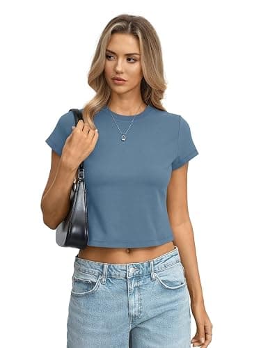 EasyGala Womens Cotton T Shirts Basic Baby Tee Crop Tops Crewneck Slim Fit Short Sleeves Tee Summer Cute Clothes 2026 thumbnail 2