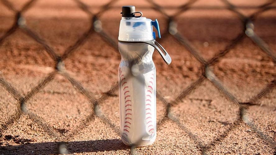 O2COOL Mist 'N Sip Misting Water Bottle 2-in-1 Function With No Leak Pull Top Spout Sports Reusable Water Bottle - 20 oz (2 Pack Baseball) thumbnail 2