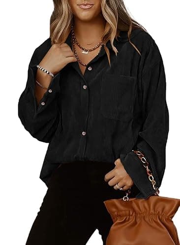 Astylish Women Corduroy Shirts Casual Long Sleeve Button Down Blouses Top thumbnail 5
