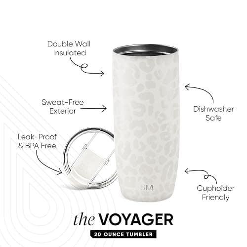 Simple Modern Travel Coffee Mug Tumbler with Flip Lid | Reusable Insulated Stainless Steel Cold Brew Iced Coffee Cup Thermos | Gifts for Women Men Him Her | Voyager Collection | 20oz | Cream Leopard thumbnail 3