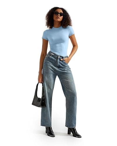 SUUKSESS Women Double Lined Fitted Basic Tee Crew Neck Short Sleeve Y2K Crop Top thumbnail 4