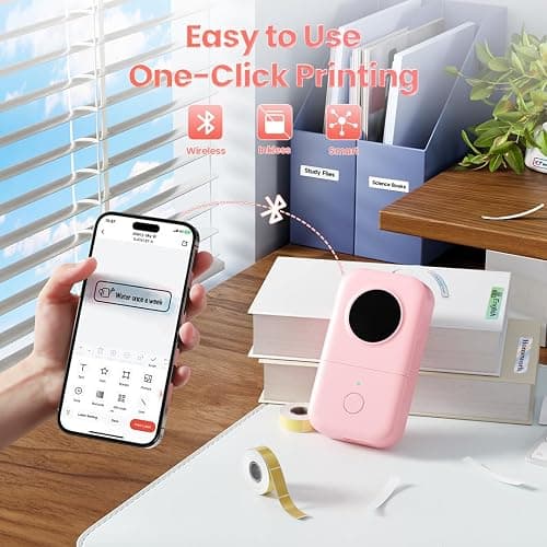 Phomemo D30 Label Maker Machine with 3 Tapes - White Clear Gold Labels, Portable Handheld Bluetooth Mini Label Maker Printer, Multiple Templates for Smartphone Thermal Small Label Printer Rechargeable - Pink - 1 Printer + 3 Roll Papers thumbnail 4