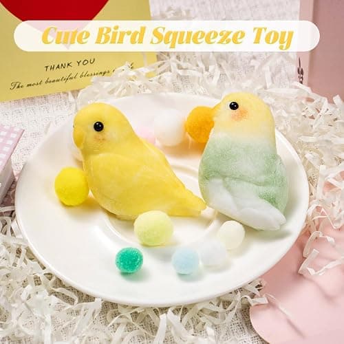 2Pcs Handmade Parrot Squishy Squeeze Toy, Cute Yellow Bird Stress Relief Sensory Fidget Toys, Green Soft Animal Squishies Plushie Toys for Adults Teenage Party Favors thumbnail 8