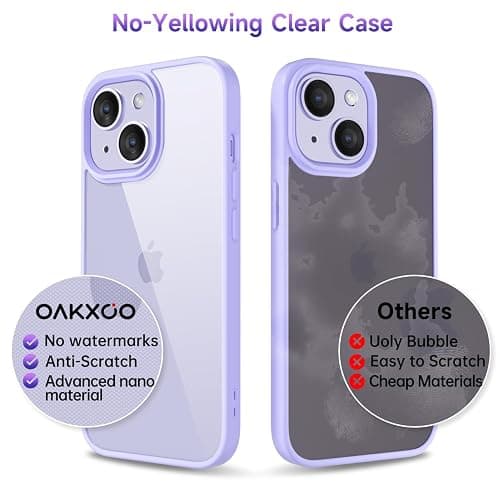 oakxco Thin Slim Clear case for iPhone 15 iPhone 14 iPhone 13 Case, Transparent Hybrid Hard Plastic & Soft Silicone Rubber Bumper, Non-Yellow Acrylic Protective Cover for Women, Purple Lavender Lilac thumbnail 4