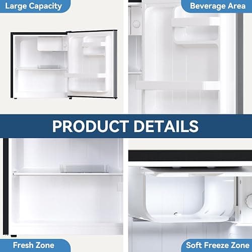 Frestec 1.7 Cu.Ft Mini Fridge with Freezer, Mini Fridge for Bedroom, Small Refrigerator, Dorm Refrigerators with Freezer, Compact Refrigerator for Office, Apartment, Dorm, Bedroom (Grey) thumbnail 4
