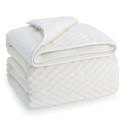 Super Soft Luxury Fleece Sherpa Weighted Blanket 15 lbs for Adults, Turtle Shell Fuzzy Cozy Warm Weighted Throw for Winter, Ceramic Beads Washable Heavy Blankets for Couch Bed, Cream White, 60"x80" thumbnail 9