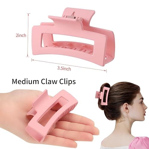 3.5 Inch Square Hair Clips for Women 6 Pack Hair Claw Clips Medium Claw Clips for Thick Thin Hair Rectangle Banana Jaw Hair Accessories for Women Girls -Basic thumbnail 3