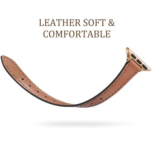 Charlam Slim Leather Band Compatible with Apple Watch Bands for Women 40mm 38mm 41mm 42mm 44mm 45mm 46mm, Top Grain Genuine Leather Strap Thin Wristband for iWatch Series 11 10 SE 9 8 7 6 5 4 3 2 1 thumbnail 3