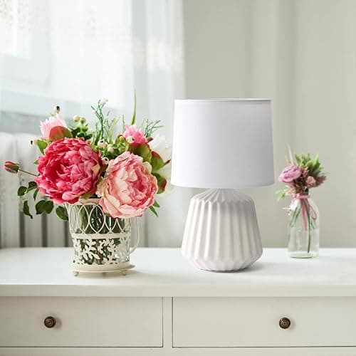 Simple Designs LT1120-OFF Petite Mini Pleated English Ceramic Base Table Lamp, Off White thumbnail 2