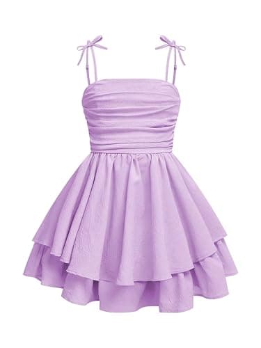 RoseSeek Girl's Flowy Cami Dress Ruched Sleeveless Pink Layered Ruffle Kawaii Short Smocked Summer Dresses - Image 1