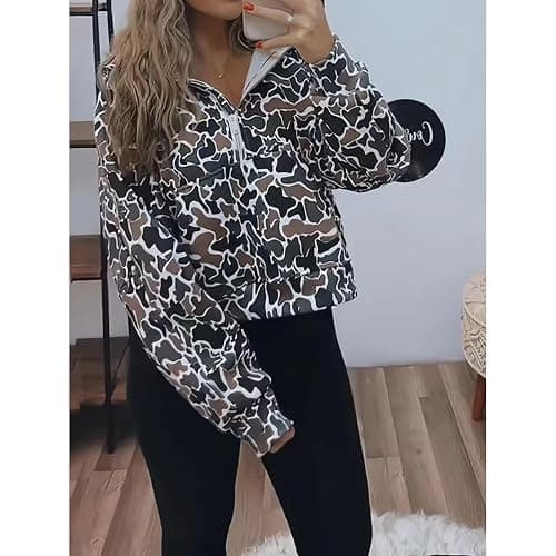 MANGMAO Camo Hoodie Y2k Quarter Zip Pullover Sweater Women Oversized Cute Hoodie Colorful Patchwork Cow Print Hoodies thumbnail 7