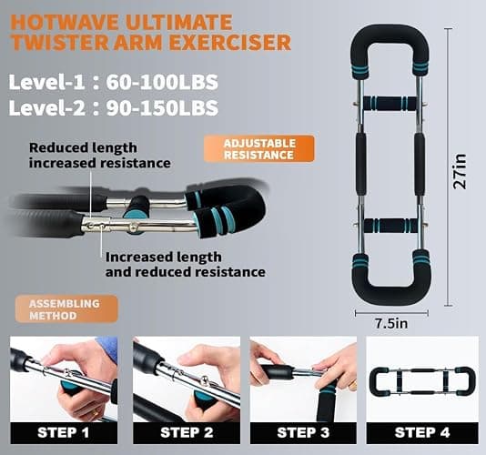 HOTWAVE Twister Arm Trainer, Chest Workout Equipment Exerciser for Men, Adjustable Arm and Chest Twister Trainer for Women - Portable Home Strength Training Fitness Equipment for Upper Body Muscle thumbnail 6