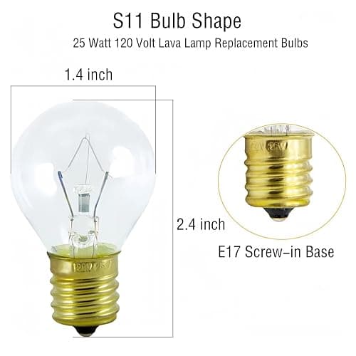 Lava Lamp Bulbs,25 Watt Original Replacement Bulbs for 14.5-Inch/20-Ounce Lava Lamp, High Temp Resistance, High-Output Heat S11 Bulb /120 Volt,Dimmable - Warm White-6 Pack thumbnail 2