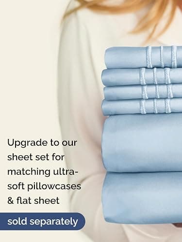 Extra Deep Twin XL Fitted Sheet - Hotel Luxury Single Fitted Sheet Only - Easily Fits 18 inch to 24 inch Mattress - Ultra Soft, Wrinkle & Fade Free w/Extra Deep Pocket - Breathable & Comfy - Sky Blue thumbnail 7