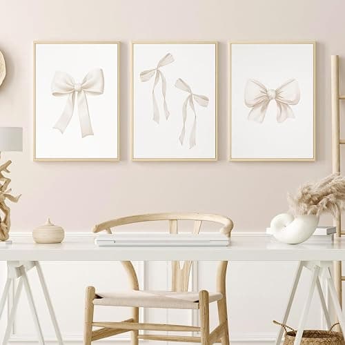 Bow Wall Art Coquette Room Canvas Decor Beige Bow Poster Preppy Wall Deocr Aesthetic Pictures Coquette Girly Posters Nursery Art Prints for Girls Bedroom 16x24 Inch Unframed Set of 3 thumbnail 6