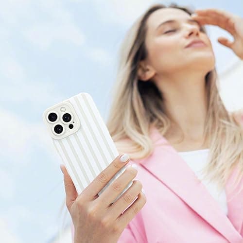 KANGHAR Compatible with iPhone 16 Pro Case, Silicone Stripes Cute Pattern, Camera Protection Soft Slim Phone Case for Phone Case -White thumbnail 6