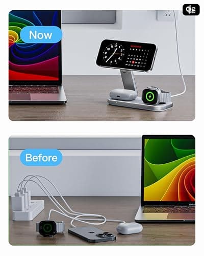 3-in-1 Charging Station for Apple Device, Qi2 25W Certified Magnetic Wireless Fast Charger Stand Compatible with MagSafe for iPhone 18/17/16/15/14/13/12/Air/Duo Series, Apple Watch & AirPods thumbnail 4