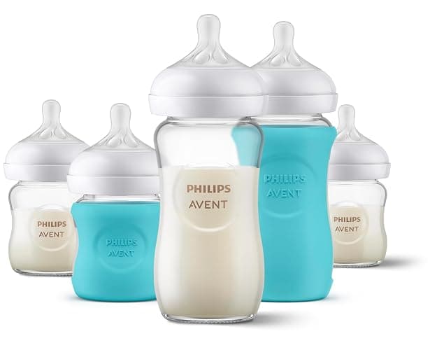 Philips Avent Natural Newborn Glass Gift Set, Baby Bottles with Natural Response Nipples, 3x 4oz (Slow Flow, Flow 2) and 2x 8oz (Medium Flow, Flow 3), 2x Silicone Sleeves, SCD858/01 thumbnail 8