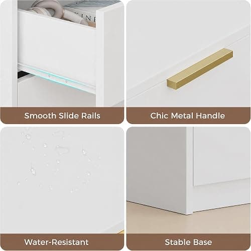 MUTOVA White 6 Drawer Dresser for Bedroom Modern Chests of Drawers with Gold Handle 47" Wooden Closet Dresser Long Storage Cabinet Organizer Dresser TV Stand thumbnail 5