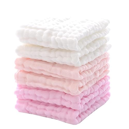 MUKIN Baby Washcloths and Burp Cloths, Soft Absorbent Towels for Newborns, 6 Pack, 12x12 Inches (Pink) - Pink