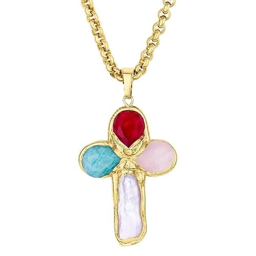 Colorful Cross Zircon Pendant Necklace, Dainty Gold Cross Pendant Necklace, Adjustable Chain Jewelry for Women thumbnail 6