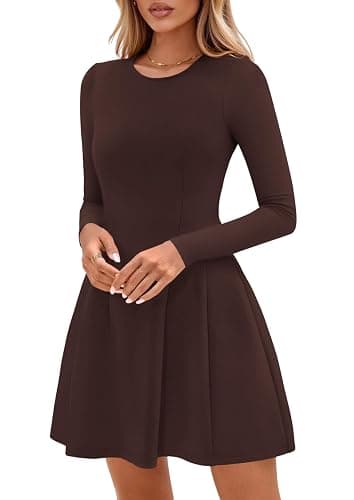PRETTYGARDEN Long Sleeve Mini Dress for Women 2025 Fall Crewneck Knit Pleated Babydoll A Line Soft Casual Short Party Dresses thumbnail 7