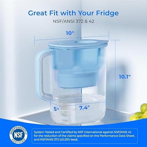 Waterdrop Water Filter Pitcher with 1 Filter, 200-Gallon Long-Life, 10-Cup Large Water Filter Pitcher, NSF Certified, 5X Times Lifetime, Reduces PFOA/PFOS, Chlorine, Blue thumbnail 4